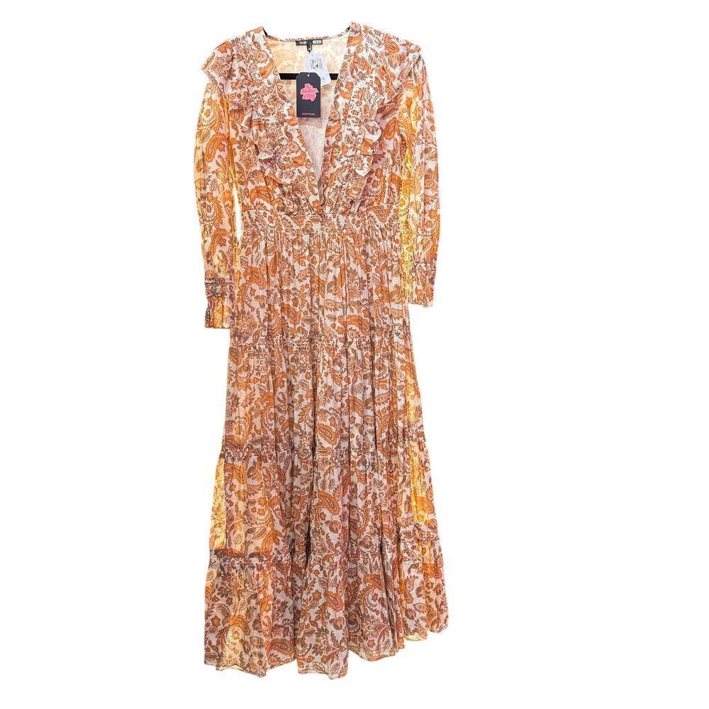 $535 Maje Long Sleeve Maxi Dress L NWT